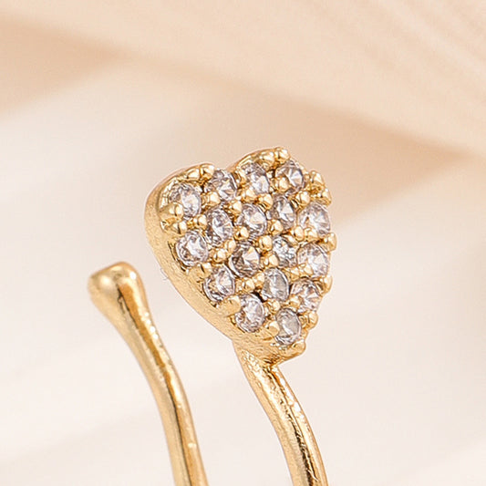 Clip per il naso minimalista a forma di cuore in rame con zirconia micro-pavé da donna