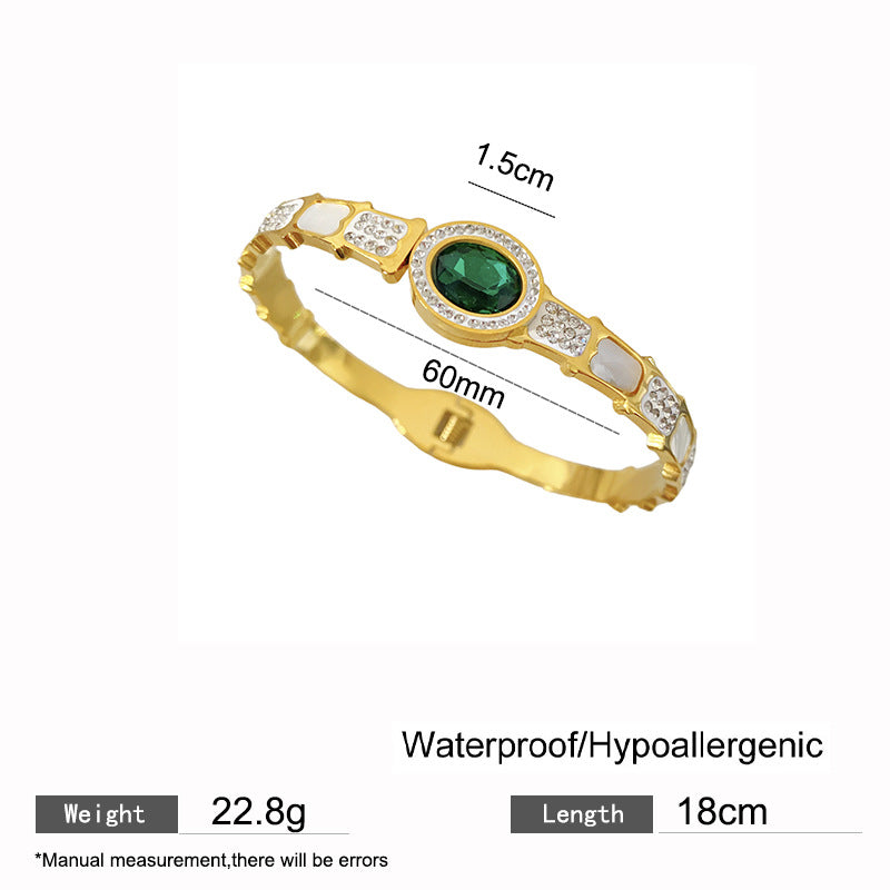 Vintage PVD Titanium Steel Teardrop Geometric Bracelet with Green Cubic Zirconia
