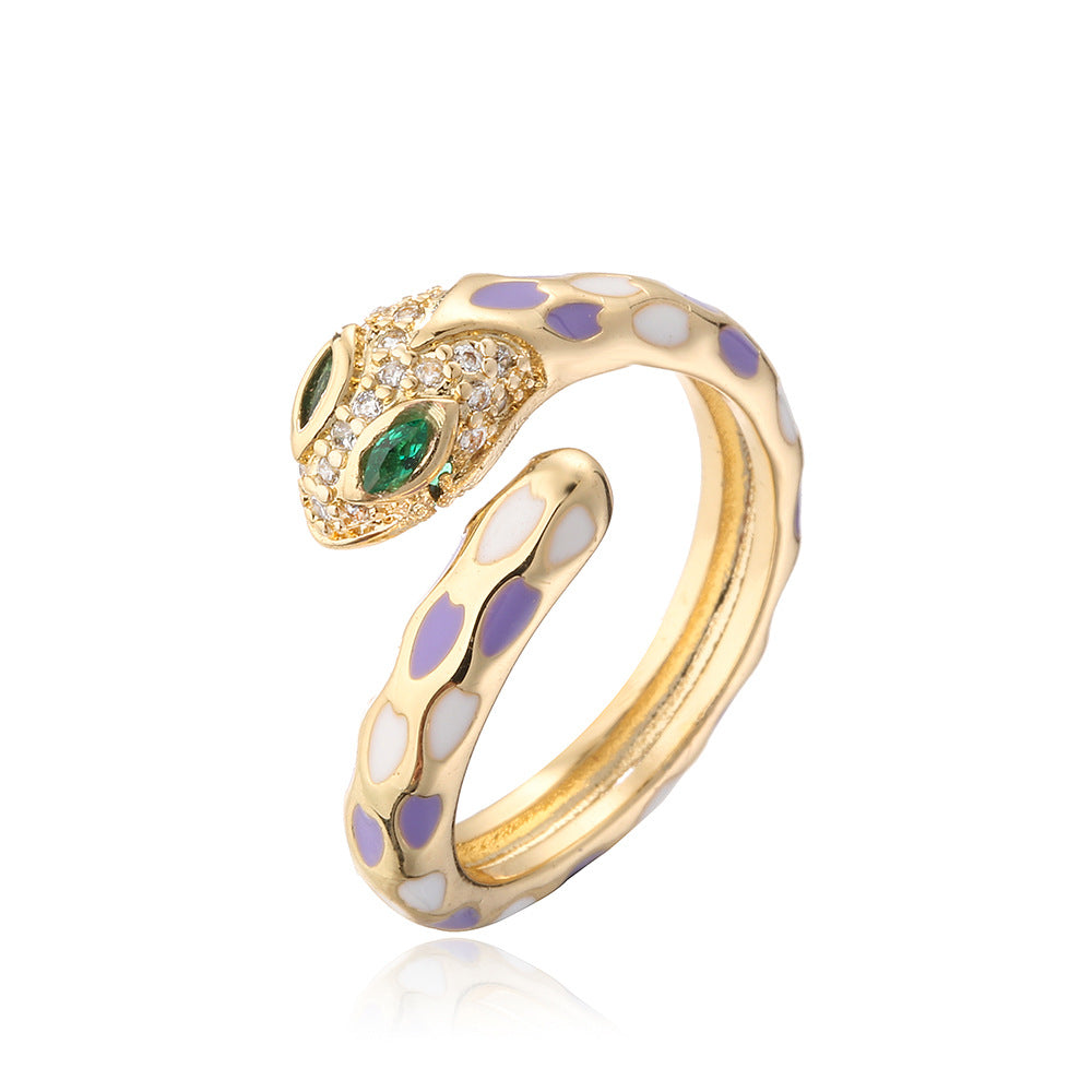 Vintage-Style Geometric Copper Ring with 18K Gold Plating and Enamel Coloring for Women