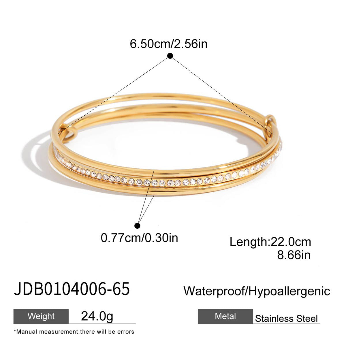Elegant Round Geometric Stainless Steel Plated Cubic Zirconia Bracelet for Women