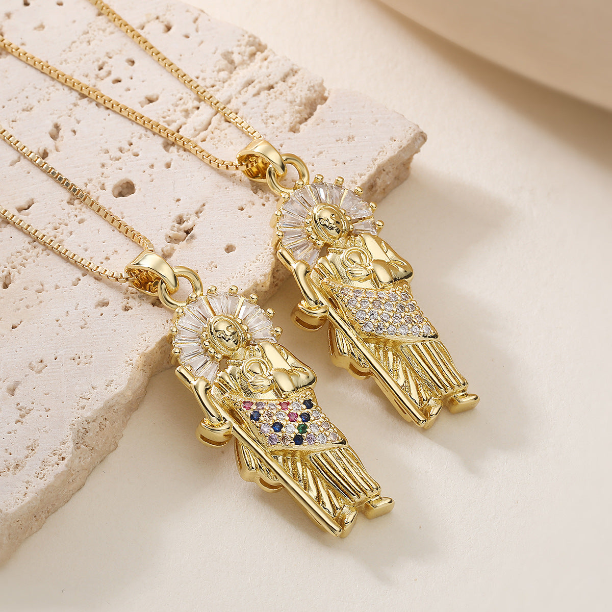 Minimalist 18K Gold Plated Brass Geometric Pendant with Cubic Zirconia Inlay