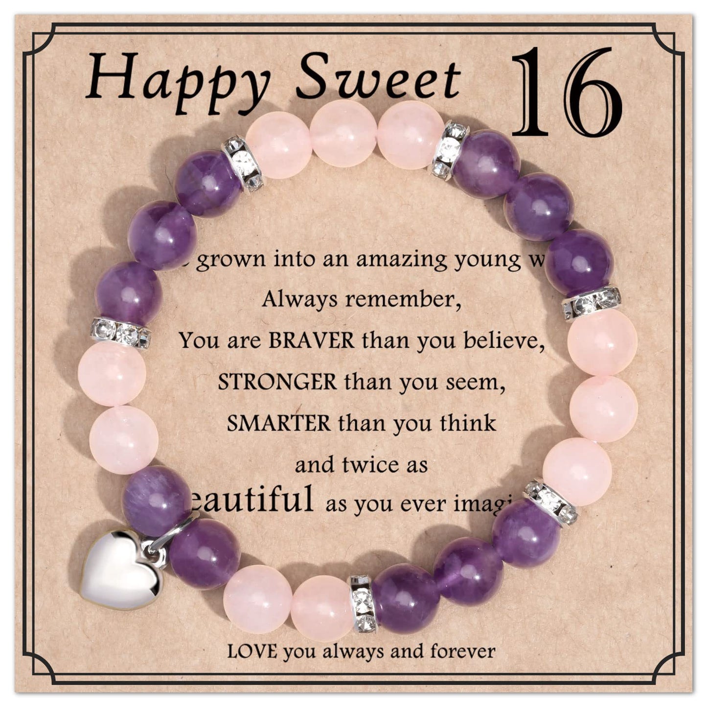 Geometric Heart Agate Beaded Bracelet for Women