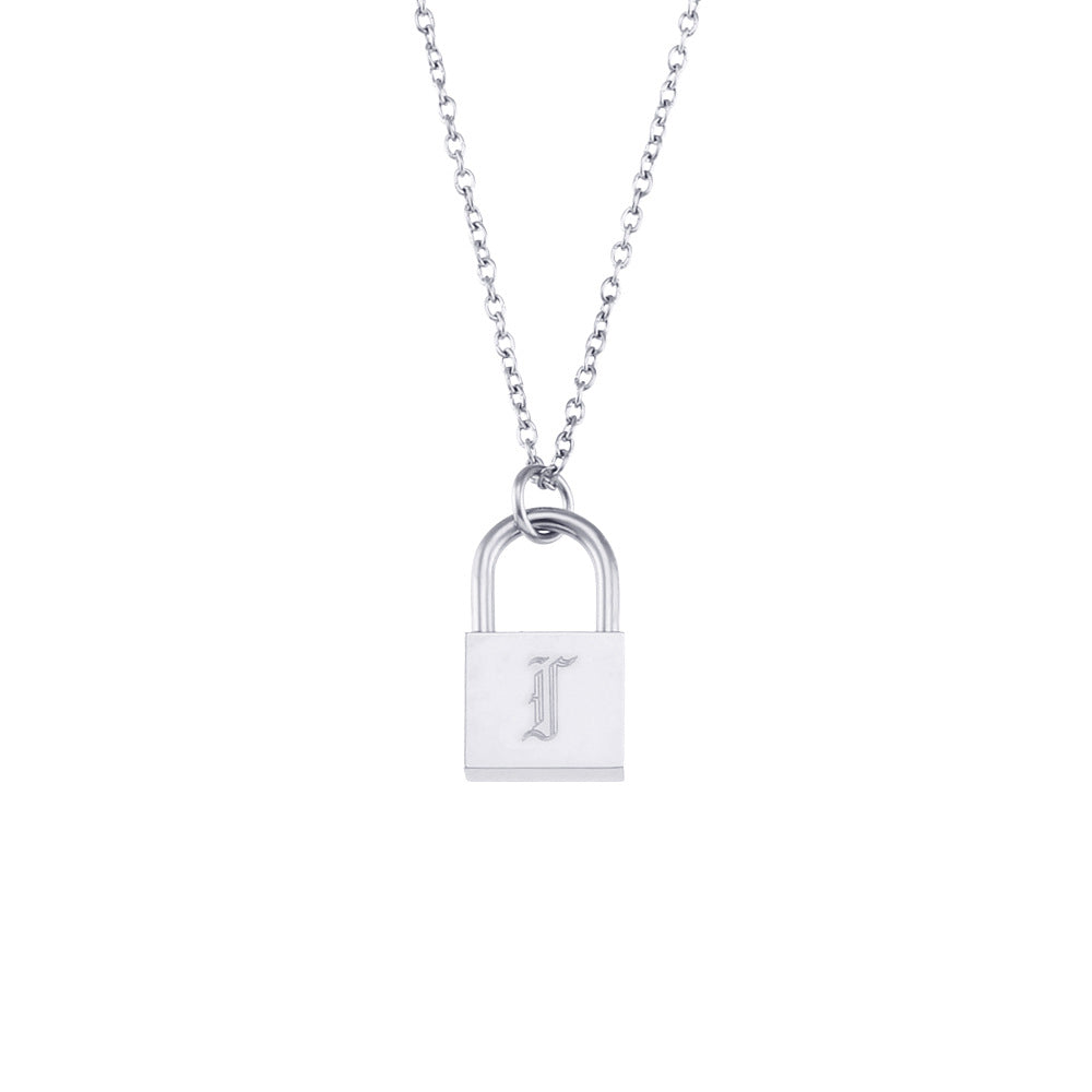 Collana da donna con ciondolo a lucchetto a forma di lettera in acciaio inossidabile alla moda e minimalista con finitura placcata