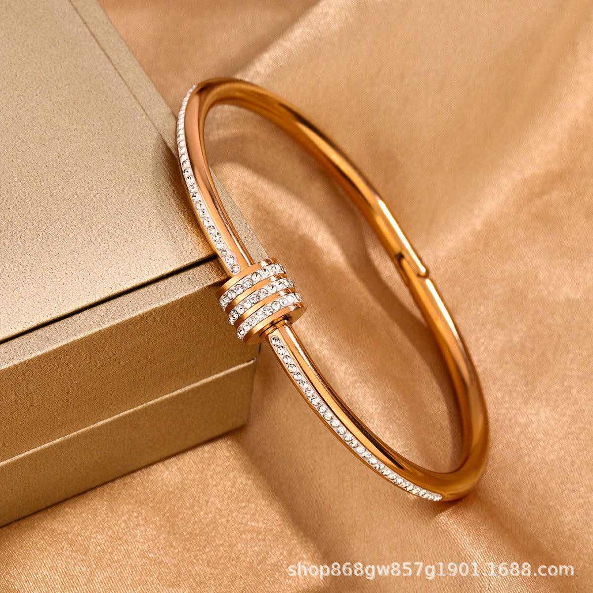 Bracciale da donna in titanio e acciaio lucidato con strass, stile minimalista per affari