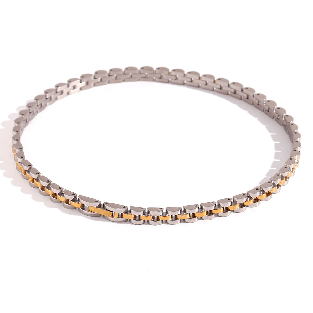 Collana girocollo da donna in acciaio inossidabile placcato oro 18 carati con ciondolo geometrico minimalista in acciaio al titanio