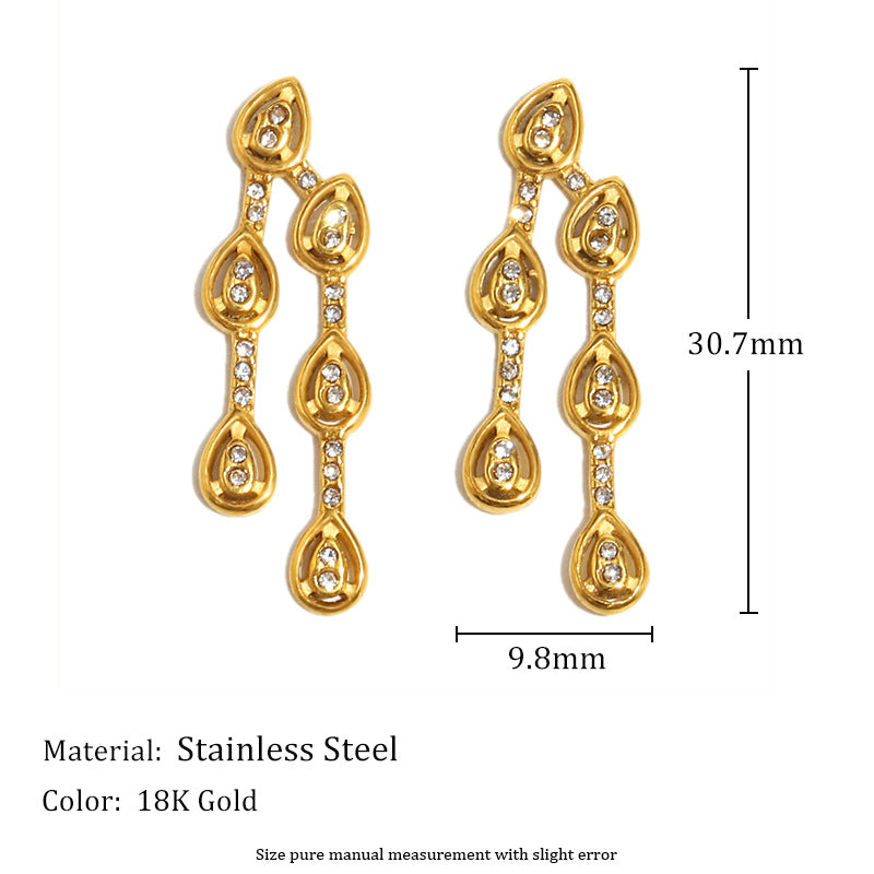 Orecchini minimalisti in acciaio inossidabile a forma di goccia con placcatura in oro 18K e zirconia cubica