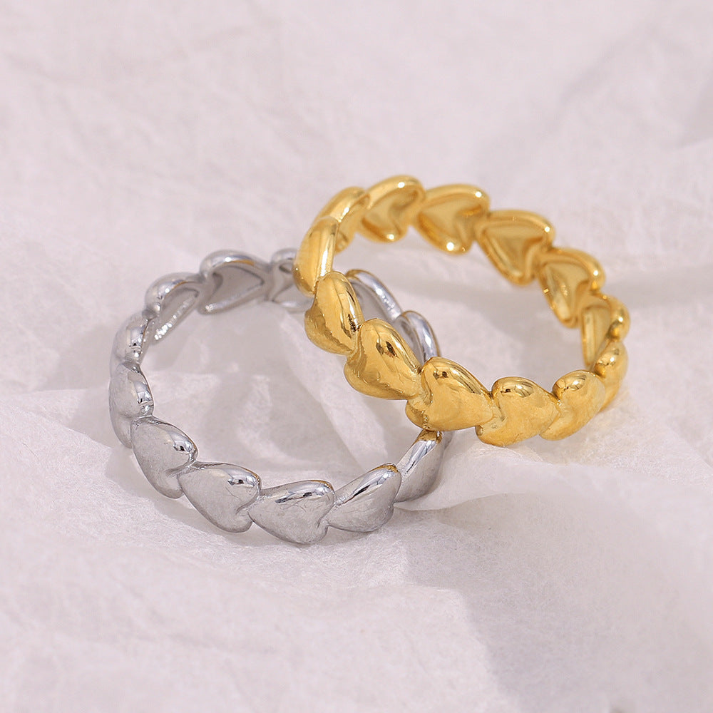 Anello Minimalista Elegante a Forma di Cuore in Acciaio Inossidabile Placcato Oro 18K da Donna