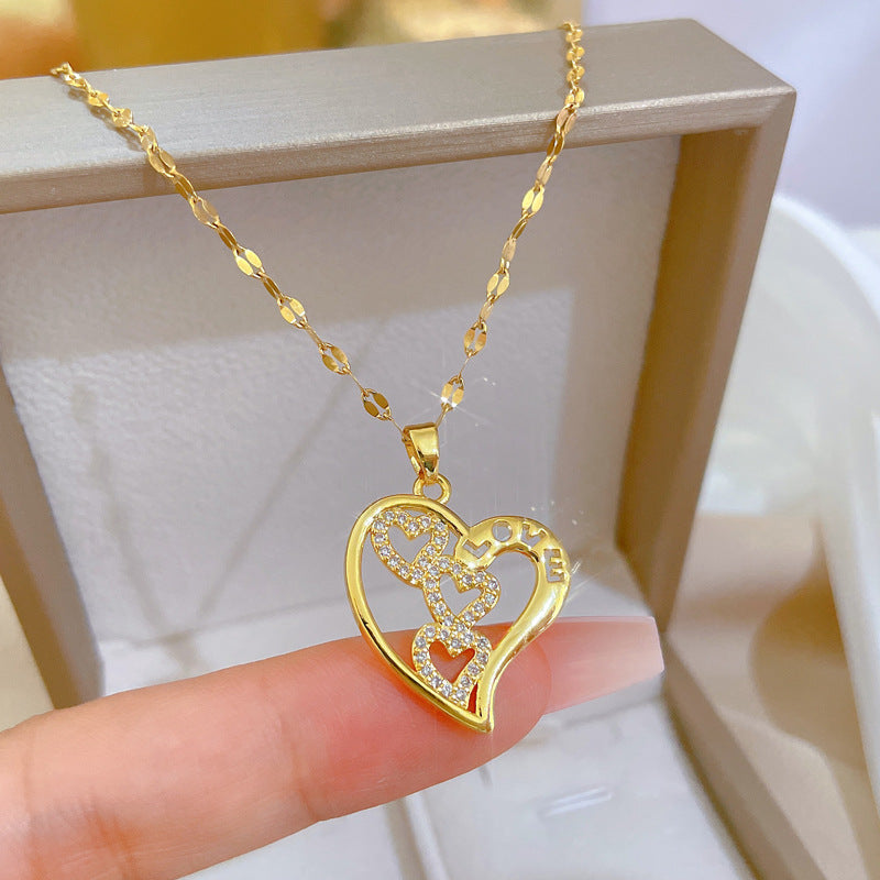 Minimalist Heart-Shaped Titanium Steel Necklace for Women with Plated Finish and Delicate Locket Chain