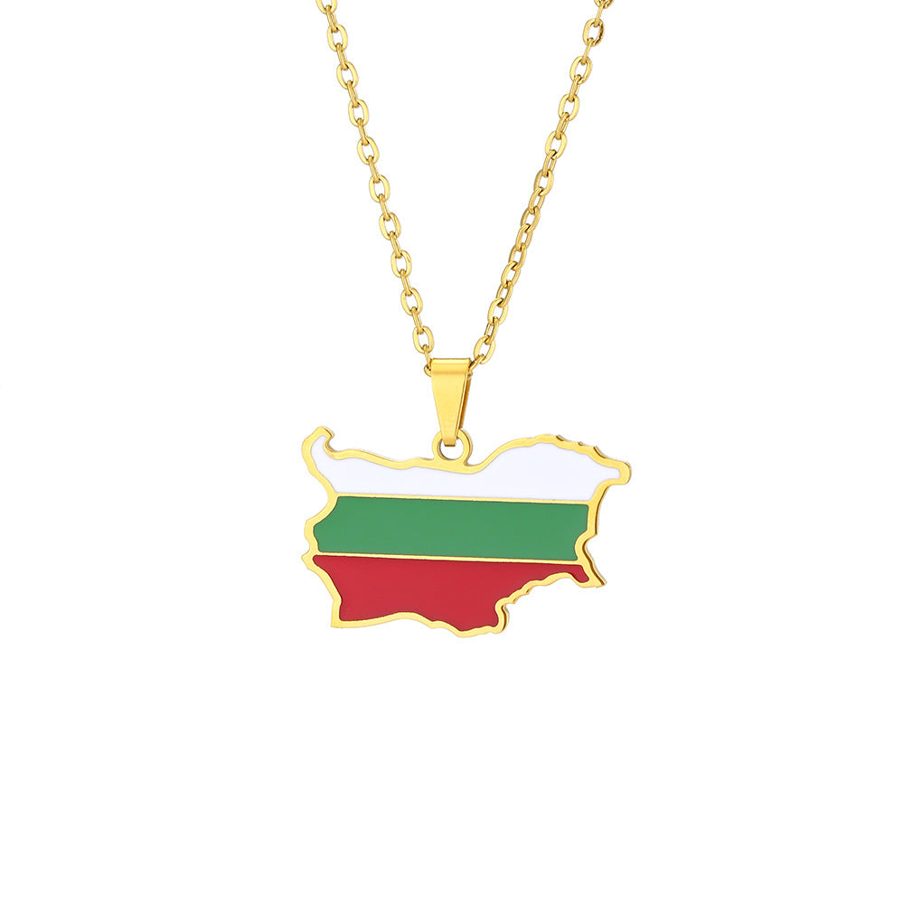 Collana con Ciondolo Vintage Etnico Geometrico in Acciaio Inox con Finitura Smaltata e Catenina O per Unisex