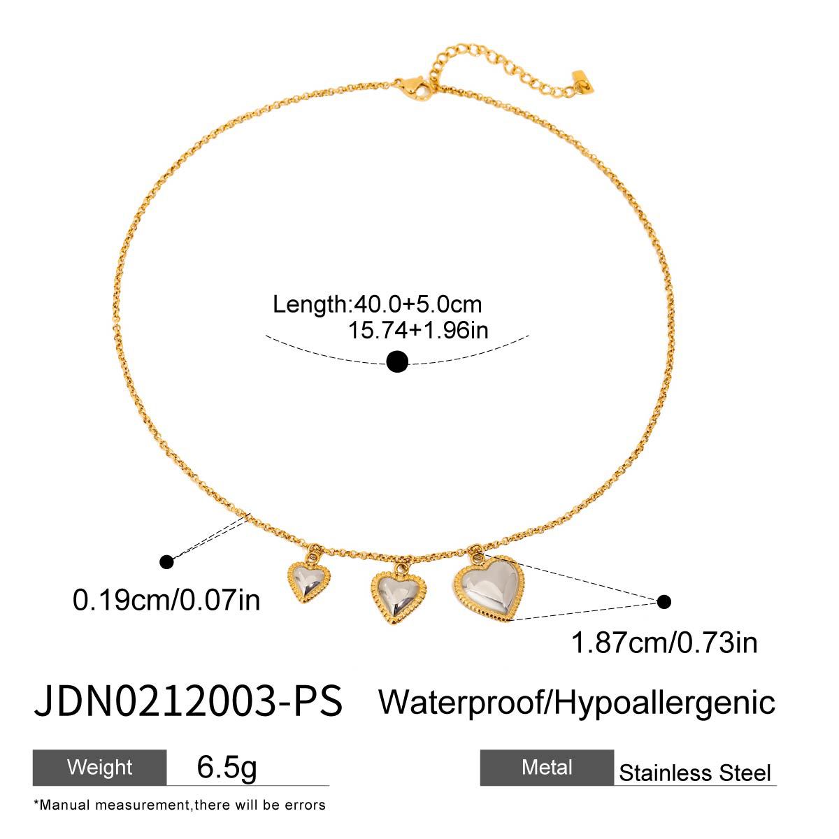 Minimalist Elegant Heart Stainless Steel and Titanium Steel Plated Necklace Earring Bracelet Set for Women
