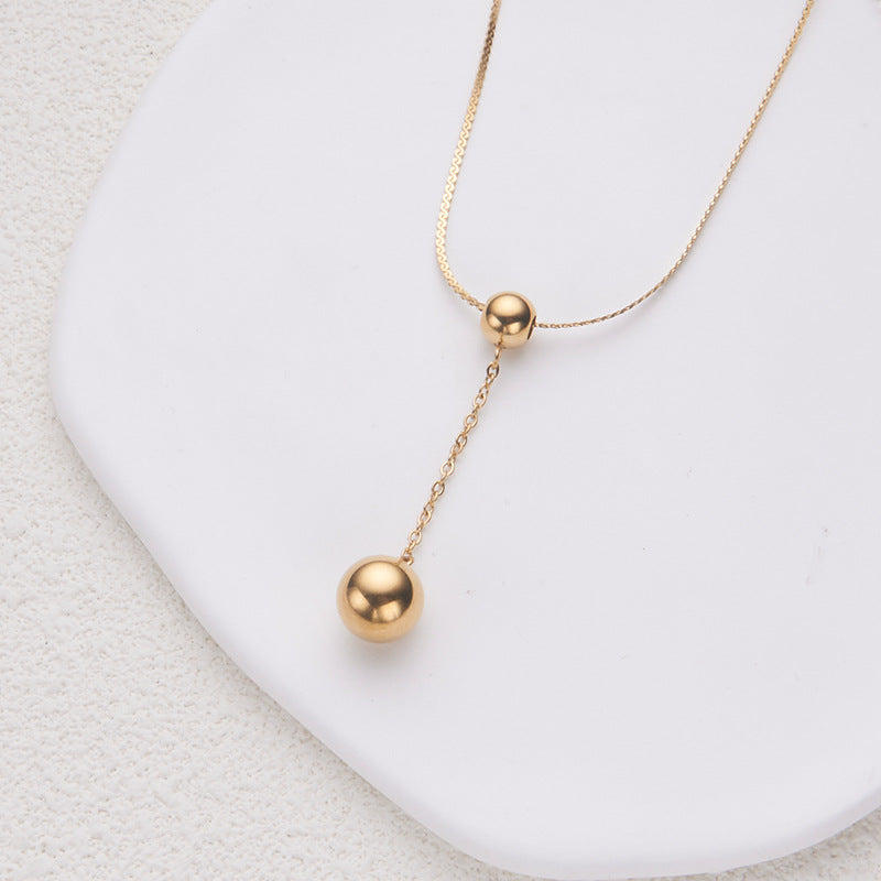 Minimalist Geometric Stainless Steel Necklace with Polished Finish and Delicate Fringe for Women