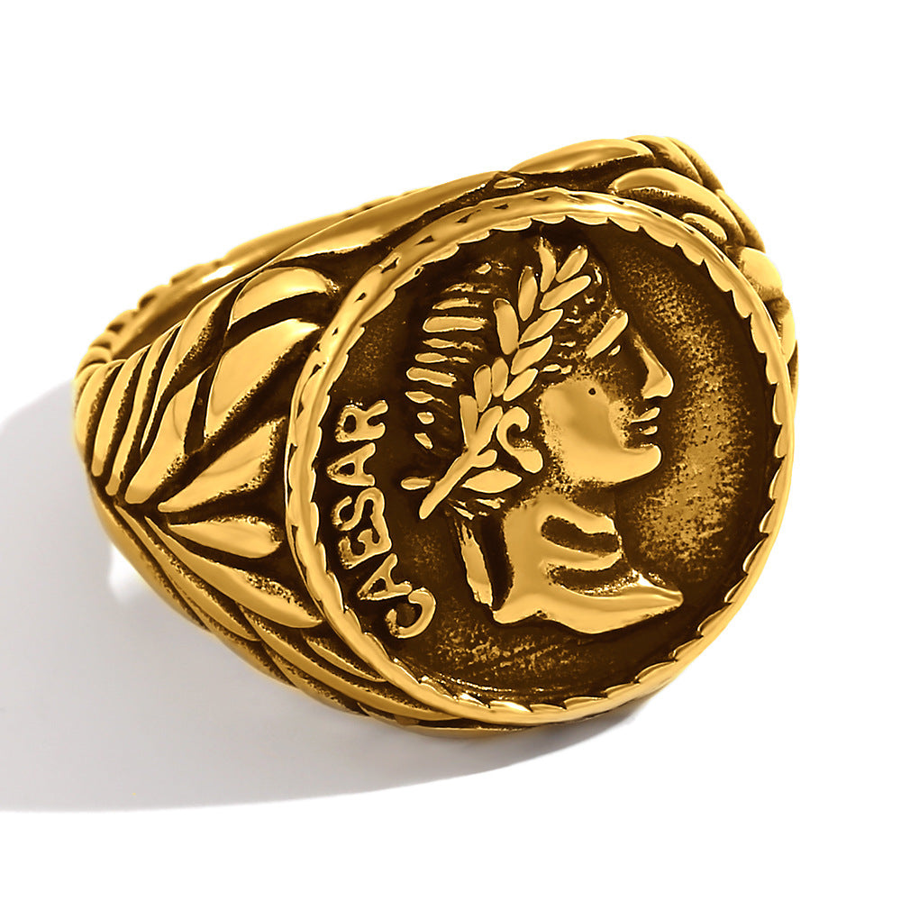 Anello da Uomo in Acciaio Inossidabile Stile Hip Hop Geometria Placcato Oro 18K Nero Vintage a Croce