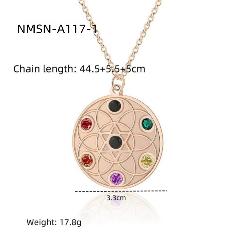 Collar minimalista redondo geométrico de acero titanio para mujer con baño de oro e incrustaciones de pedrería de colores