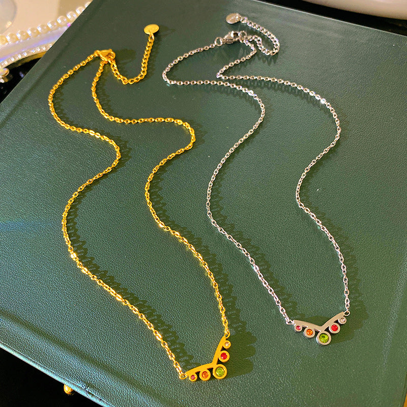 Sweet Streetwear Colorful Cubic Zirconia Crown Titanium Steel Necklace for Unisex