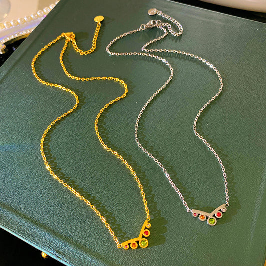 Sweet Streetwear Colorful Cubic Zirconia Crown Titanium Steel Necklace for Unisex