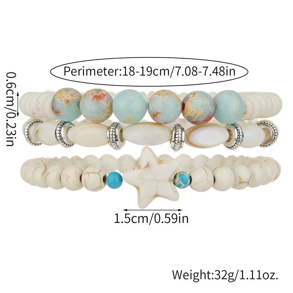 Bohemian Geometric Star Turquoise and Shell Bracelet for Unisex