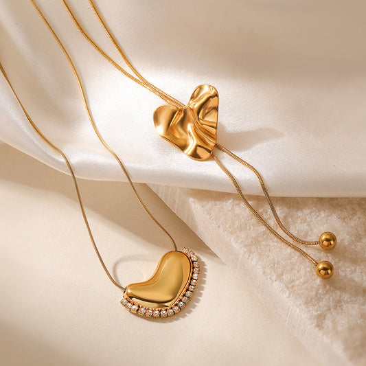 Collana con ciondolo a cuore geometrico minimalista in acciaio inossidabile placcato oro 18K per donna