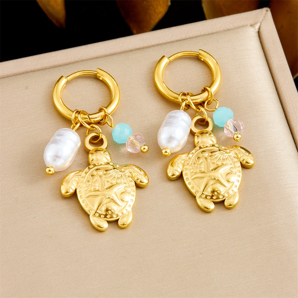 Sweet Stainless Steel Drip Oil Plated Butterfly Fruit Drop Earrings