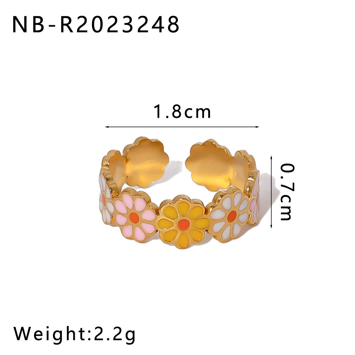 Bohemian Adjustable Stainless Steel Ring with Enamel Floral and Heart Design for Women