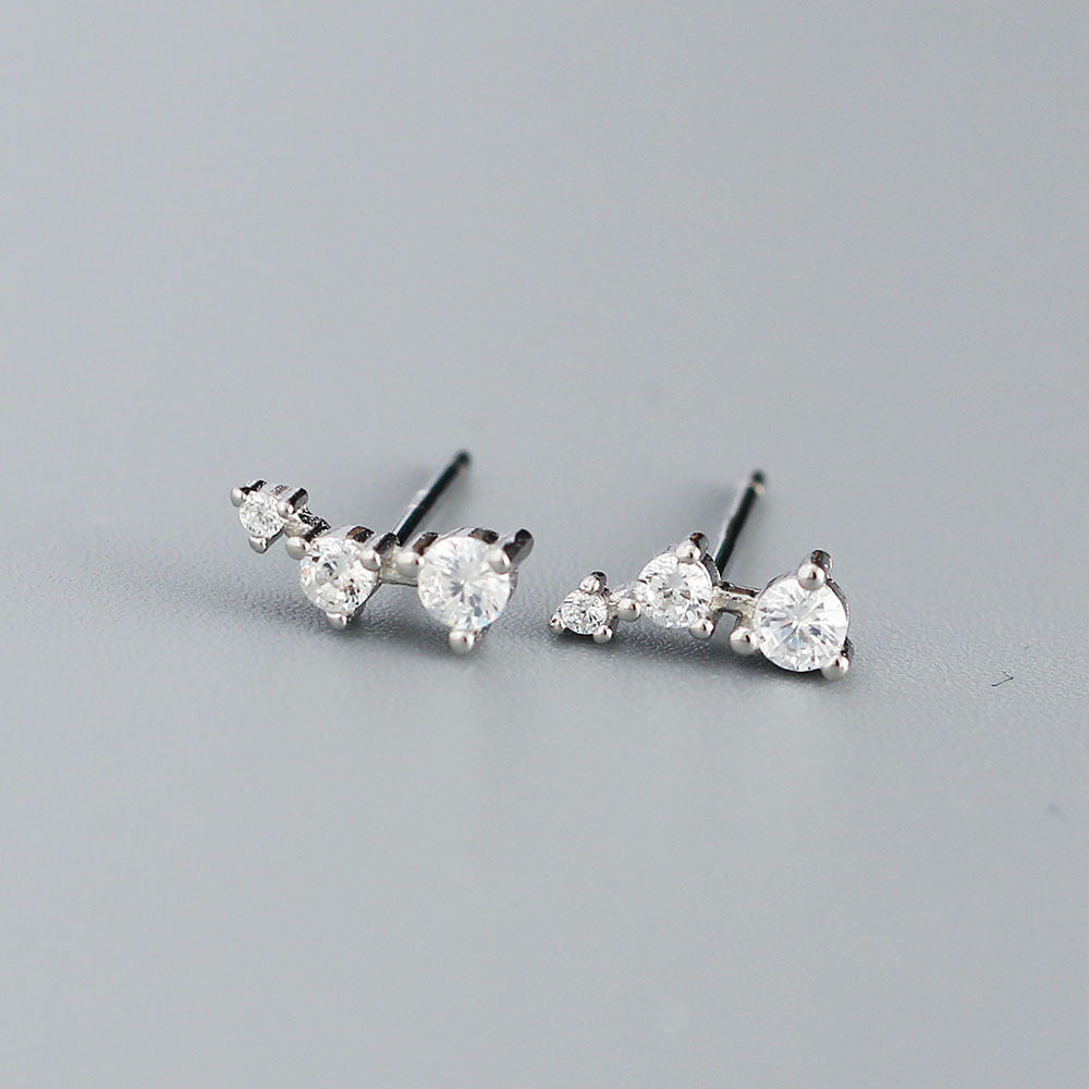 Minimalist Geometric S925 Sterling Silver Stud Earrings with Rhinestone Inlay for Women