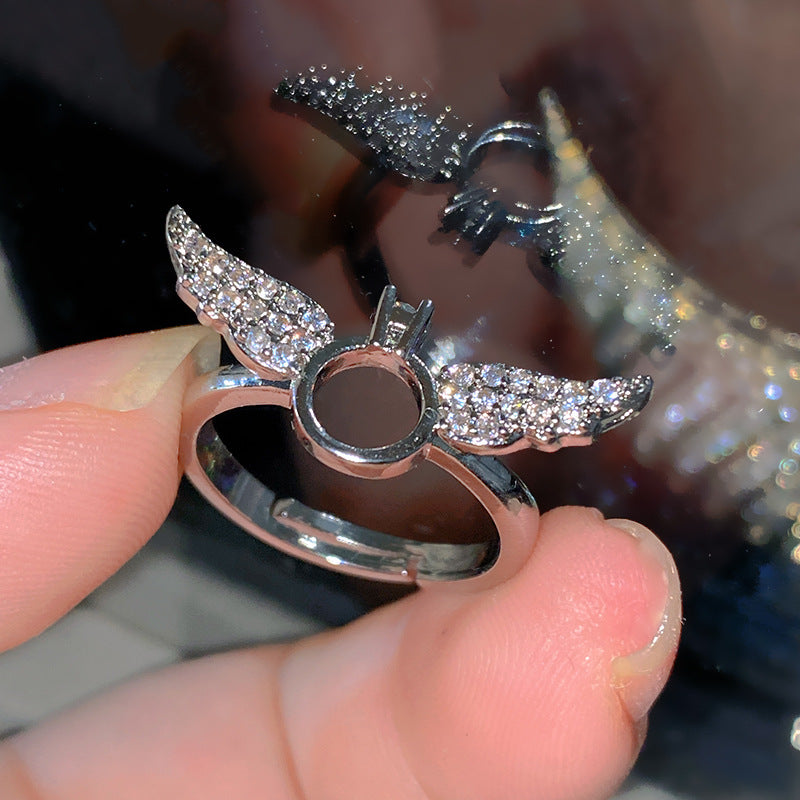 Sweet Elegant Heart Butterfly Brass Ring with Cubic Zirconia Handmade Adjustable