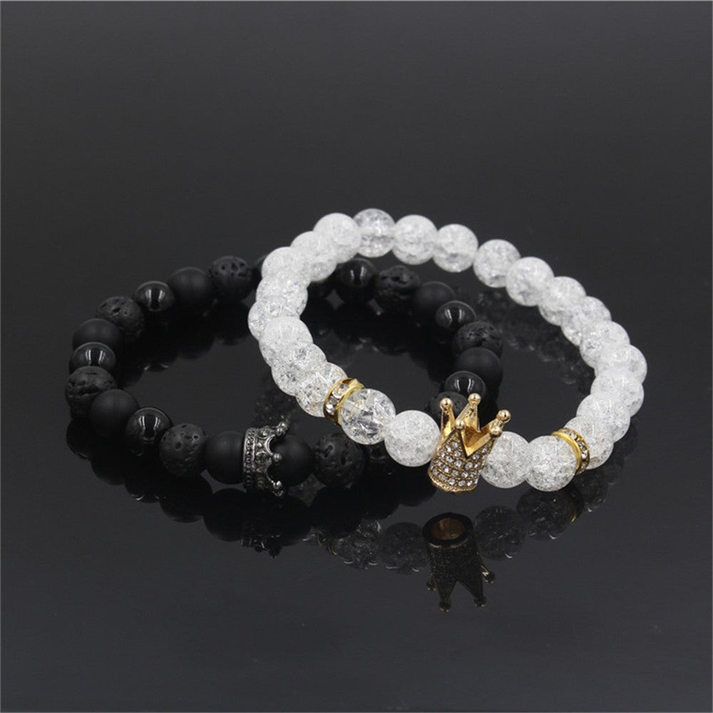 Set di bracciali a strati Punk Dark con ossidiana nera, occhio di Allah e ciondoli a forma di corona in zircone, unisex