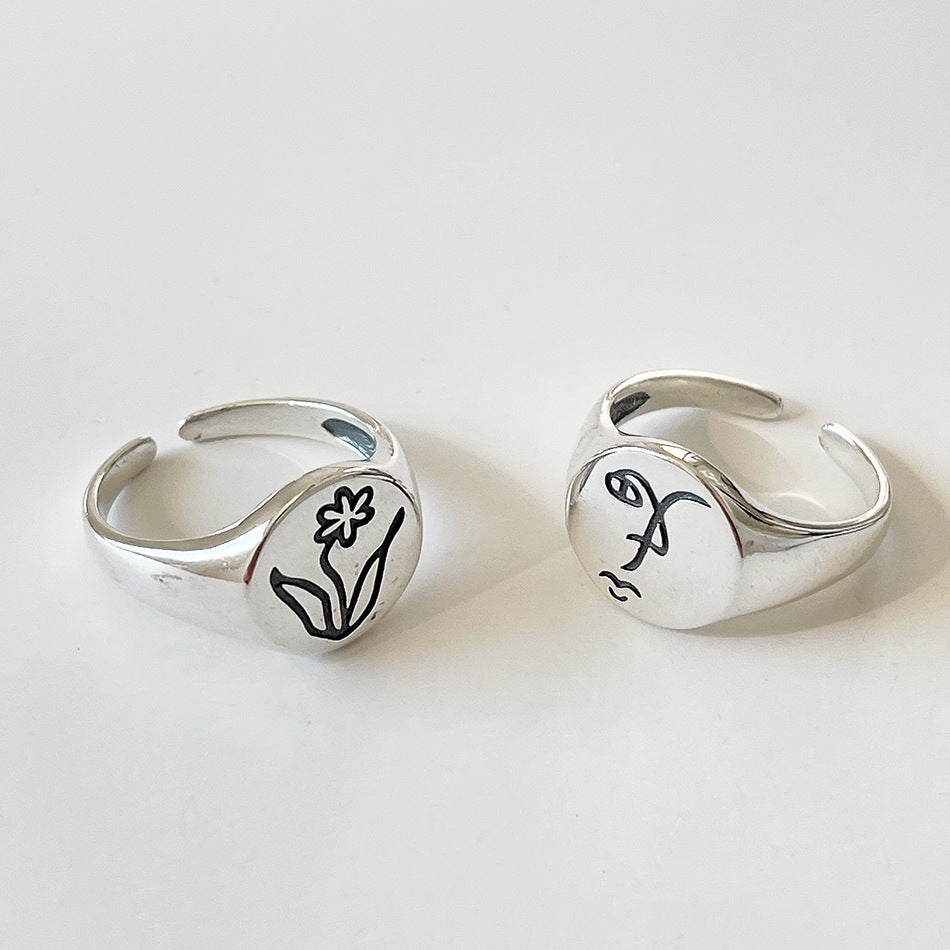 Minimalist Sweet 925 Sterling Silver Carved Floral Rose Wheat Ring for Women