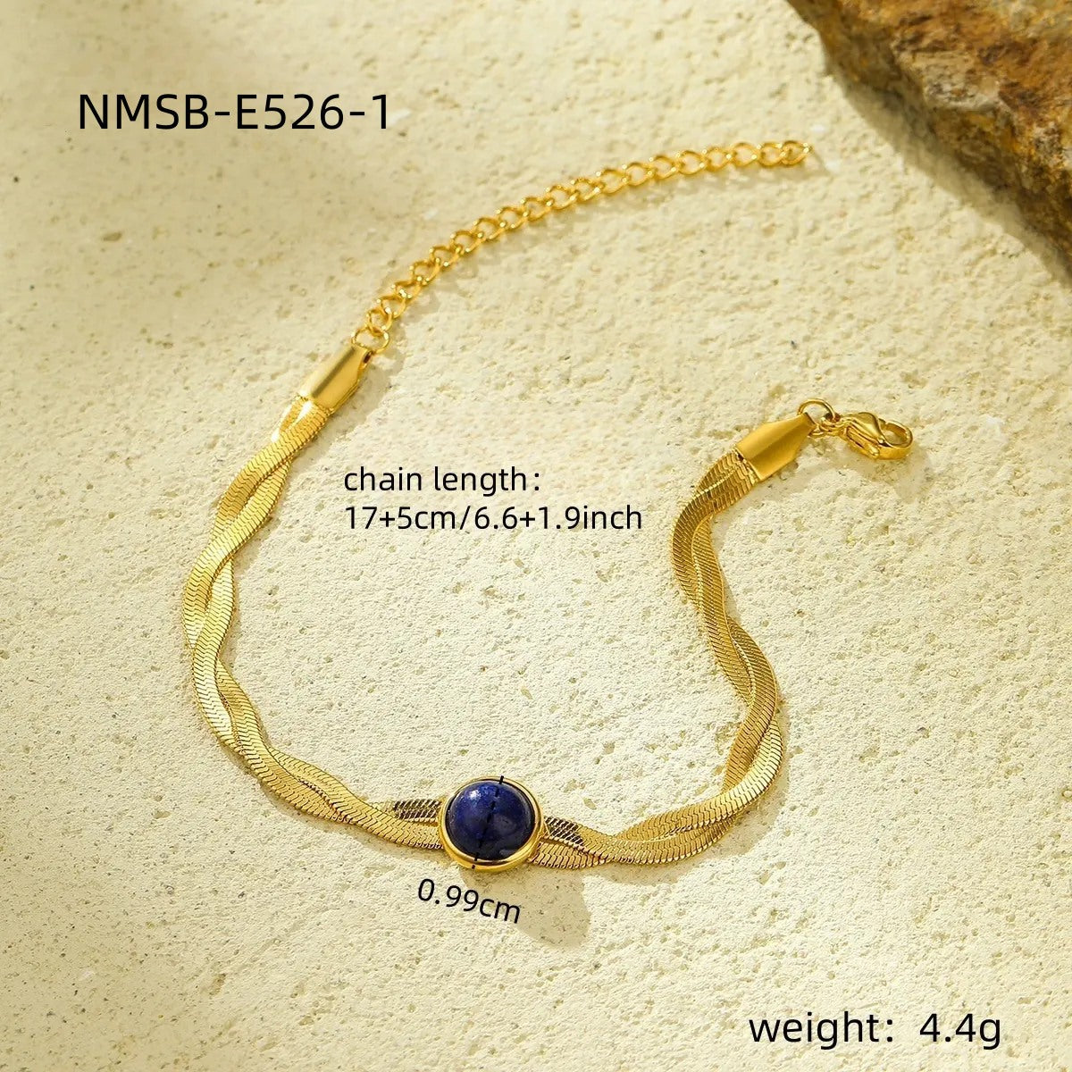 Fashionable OL Style Geometric Shape Stainless Steel Braided Snake Chain Bracelet with Turquoise Inlay and Titanium Steel Accents