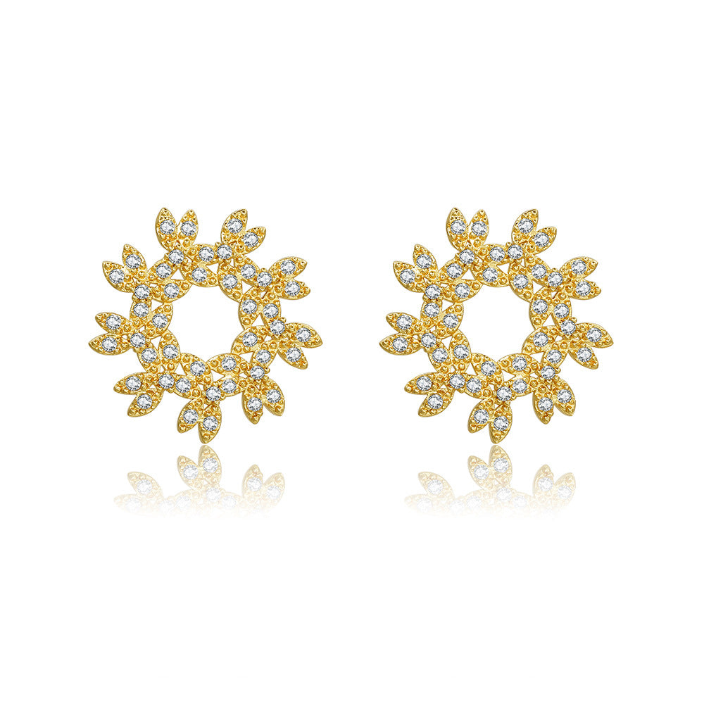 Vintage Gold Plated Brass Teardrop Floral Earrings with Cubic Zirconia