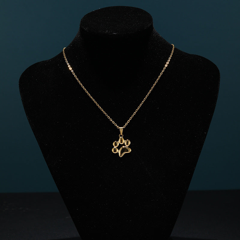 Collar minimalista de acero inoxidable con colgante de huella de gato chapado en oro de 18 quilates para mujer