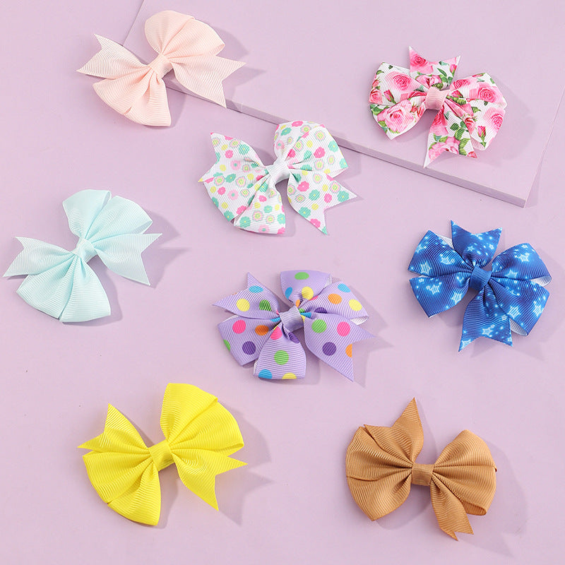 Set di Fermagli per Capelli Fatti a Mano a Forma di Fiocco per Bambini con Fantasie Floreali e Pois in Tessuto Accessori per Capelli Stile Principessa