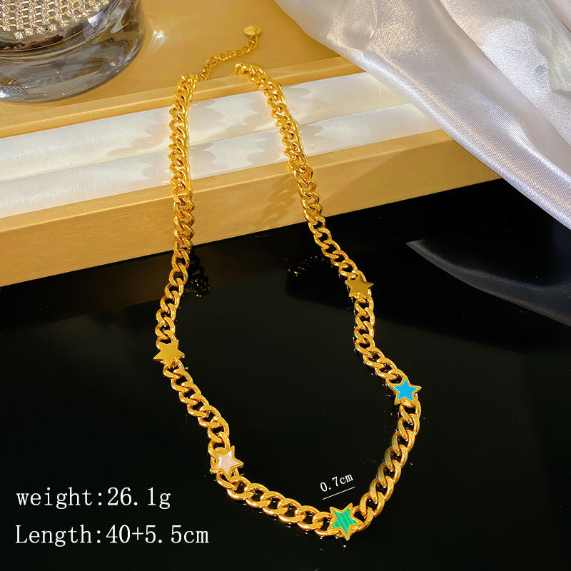 Luxury Cuban Link Chain Titanium Steel Star Necklace Plated Unisex Jewelry