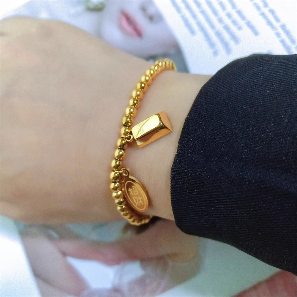 Original Design Letter-Style Titanium Steel Plated Elastic Bracelet with Floral Petal Detail for Women and Men
