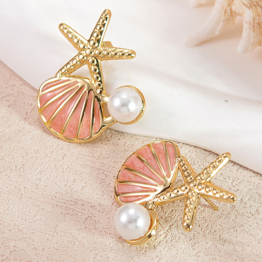 Luxury Casual Gold Plated Stainless Steel Star Animal Pearl Earrings for Women