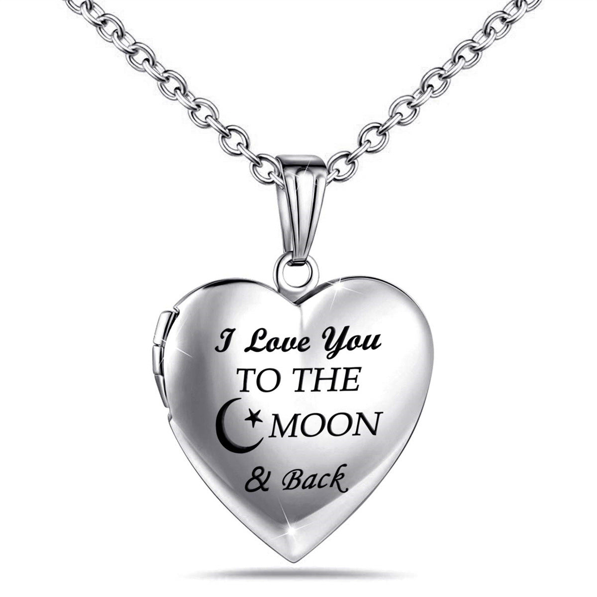 Natural Style Heart-Shaped Stainless Steel Pendant Necklace with Opening Photo Frame and Engraving Capability for Women