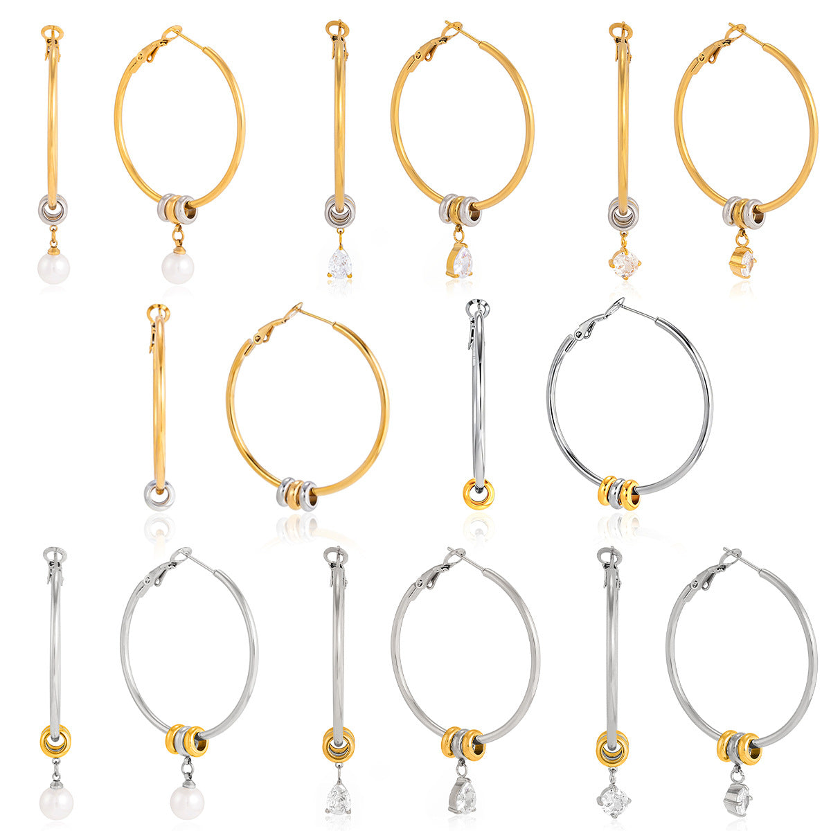 Elegant Round Geometric Stainless Steel Plated Cubic Zirconia Hoop Earrings for Women