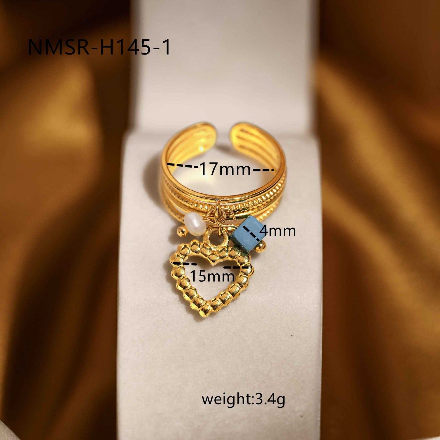 Anillo Colgante Minimalista de Acero Inoxidable con Acabado Bañado, Piedra Natural y Circonitas en Forma de Corazón para Mujer