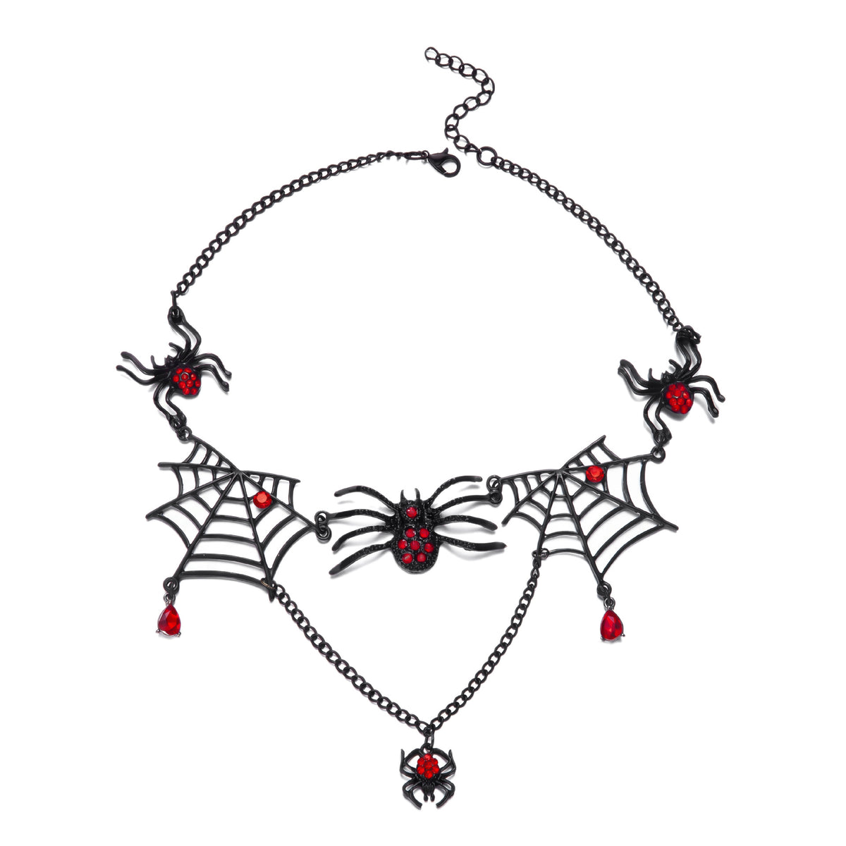 Gothic Punk Spider Web Crystal Pendant Plated Alloy Necklace for Women Halloween Party Jewelry