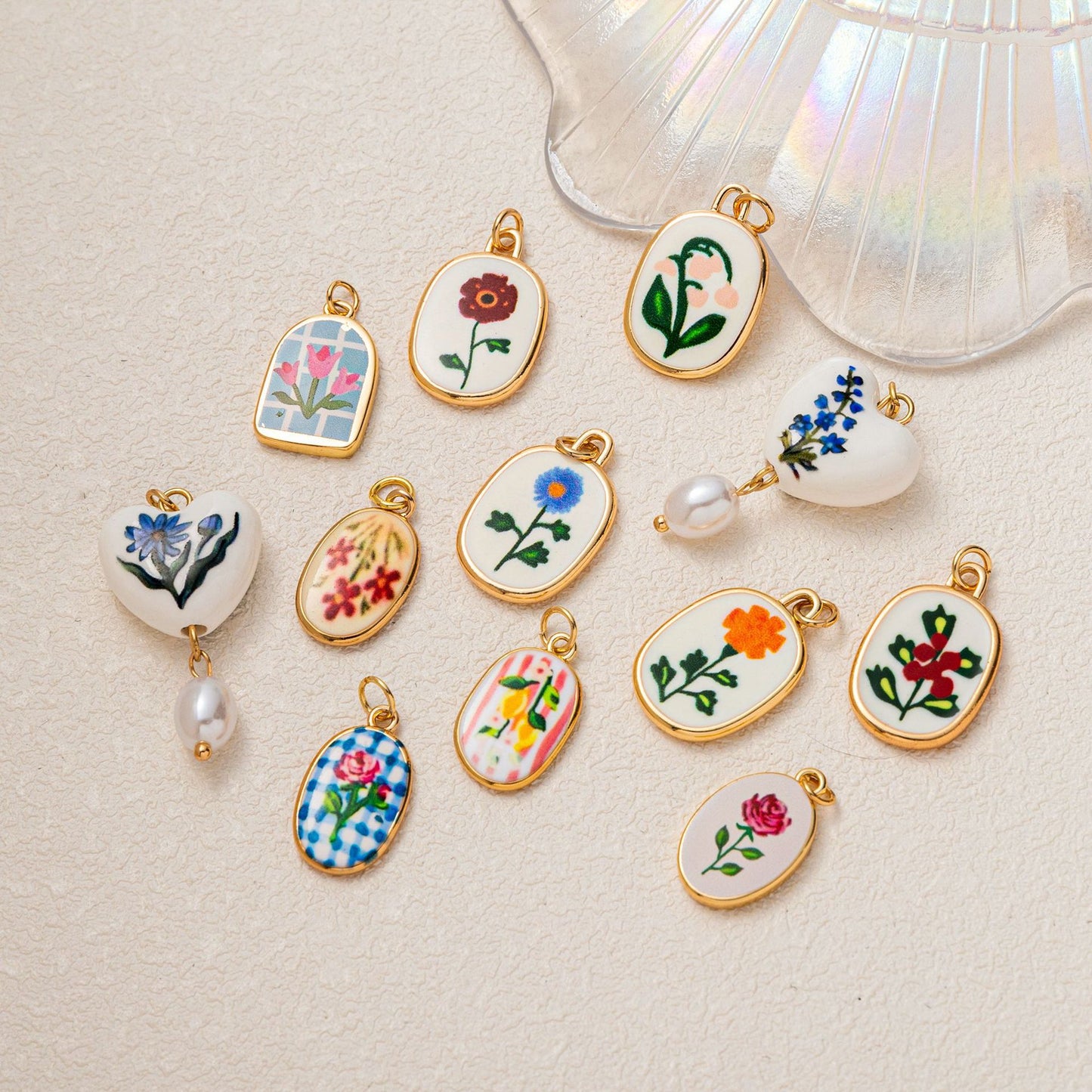 Minimalist Floral Pattern Brass PVD Plated DIY Charm Bar Pendant