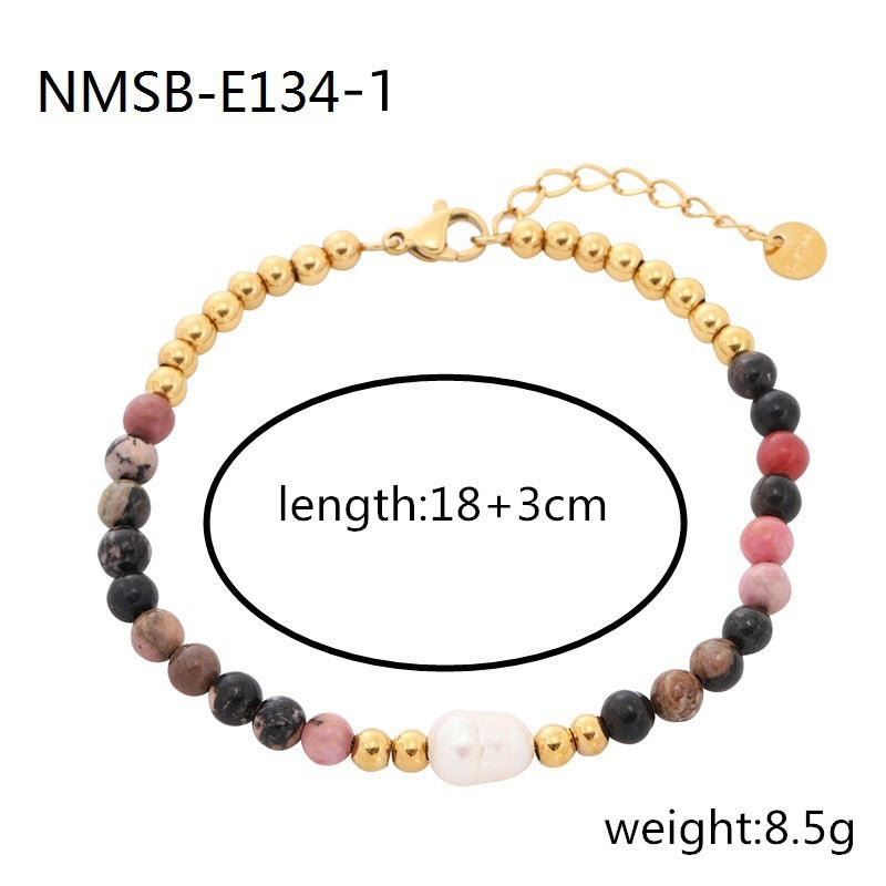 Bohemian Style Geometric Freshwater Pearl Titanium Steel Bracelet with Plated Finish for Women
