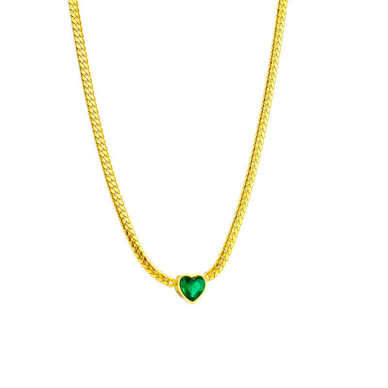 Collana con Ciondolo a Cuore Minimalista in Acciaio al Titanio con Intarsio di Strass e Catena Ritorta Placcata per Donne