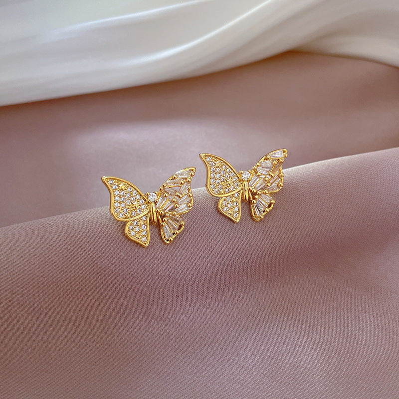 Luxury Titanium Steel Butterfly Pendant Necklace and Earrings Set with Micro-Pavé Detail for Women Elegant Party Jewelry