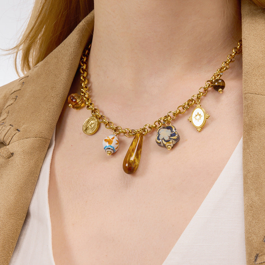 Collana con Pendente Geometrico in Acciaio al Titanio e Catena in Acciaio Inossidabile Galvanizzato da Donna