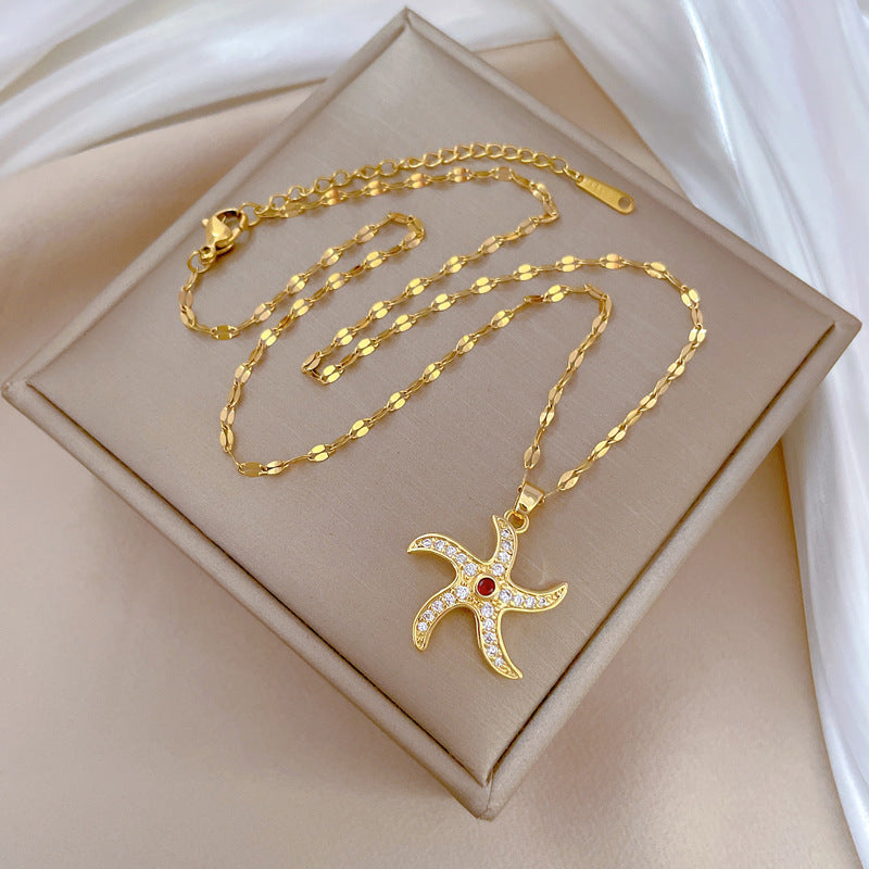 Collana Minimalista Unisex in Acciaio al Titanio a Forma di Stella con Strass, Catenina Regolabile
