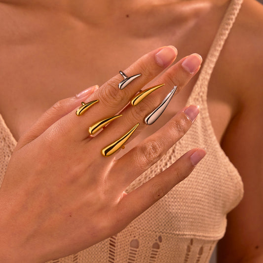 Minimalist Titanium Steel Geometric Adjustable Ring with Gold and Silver Plated Finish for Women