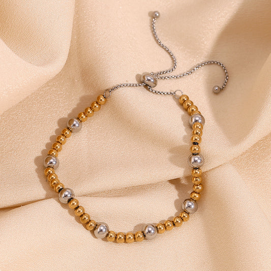 Pulsera geométrica minimalista de acero inoxidable de moda con baño de oro de 18 quilates y diseño de cuentas ajustable para mujer