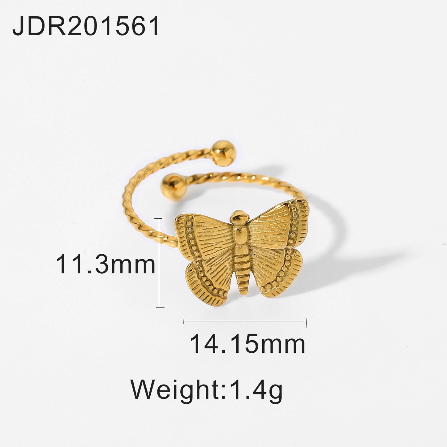 Butterfly Knot Adjustable Open Ring for Women in Stainless Steel with 18K Gold Plating