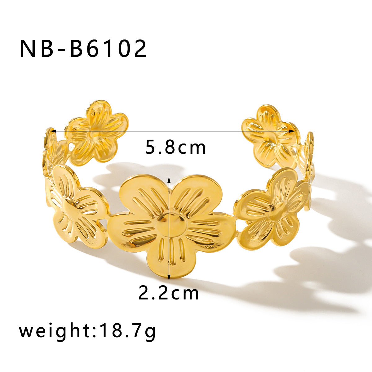 Vintage Floral Open Bangle Bracelet in Titanium Steel with 18K Gold Plating for Women