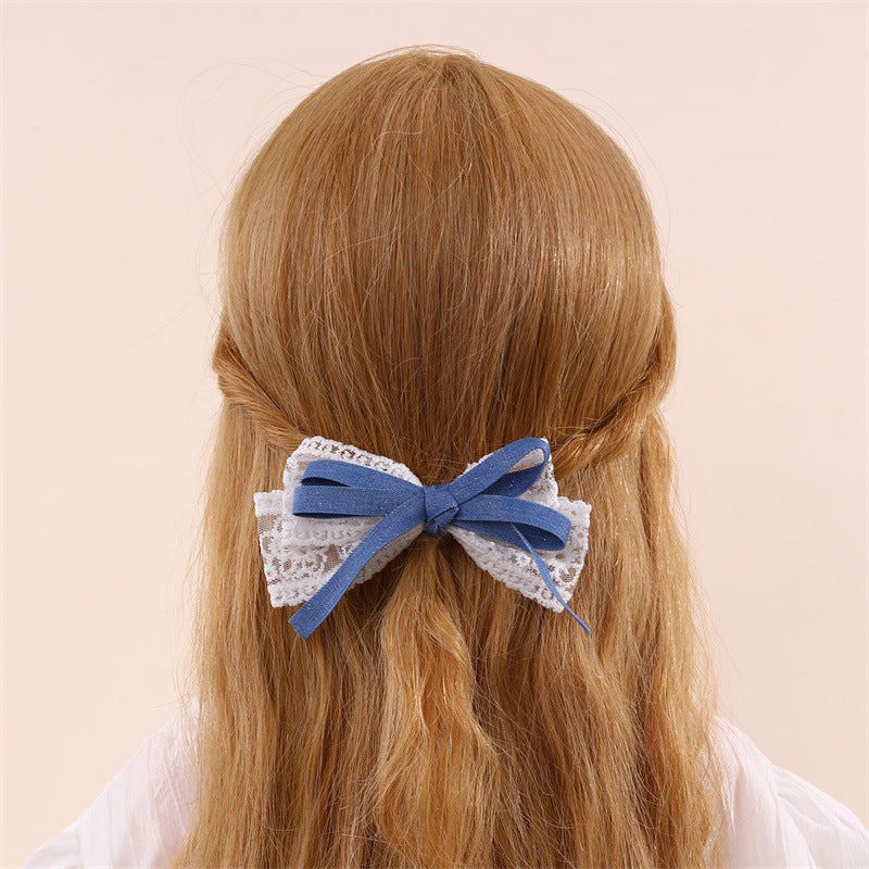 Fermaglio per Capelli a Fiocco Stile Naturale per Bambini in Tulle con Increspature e Texture a Rete