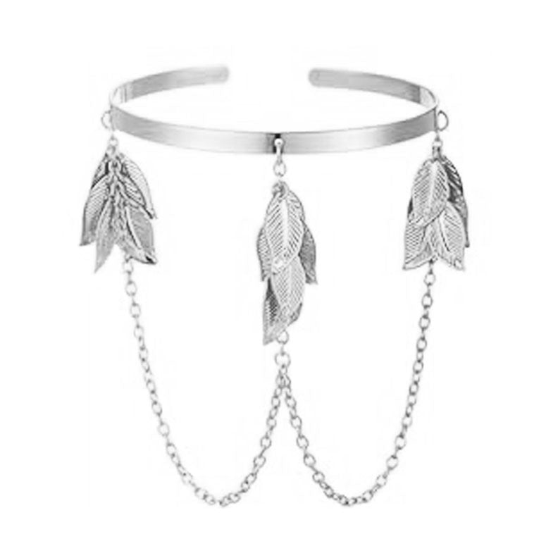 Minimalist Elegant Leaf Design Plated Iron Adjustable Arm Cuff Bracelet with Tassel